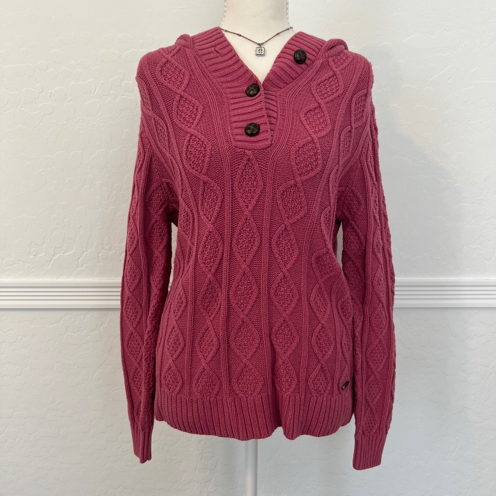 vintage cable knit hooded henley sweater
